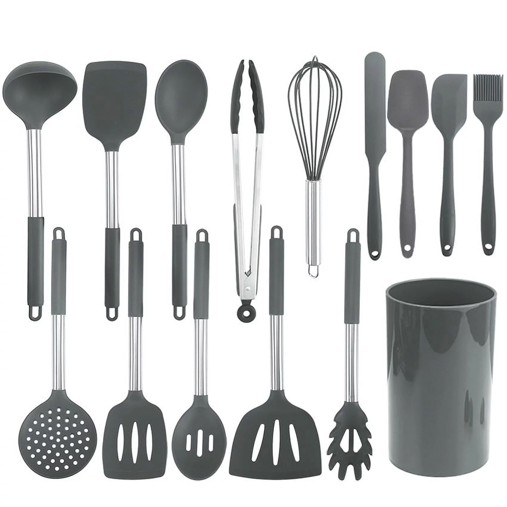 Black Stainless Steel Silicone Handle Kitchen Utensils 15-Piece Set Storage Bucket Kitchen Tools Spatula