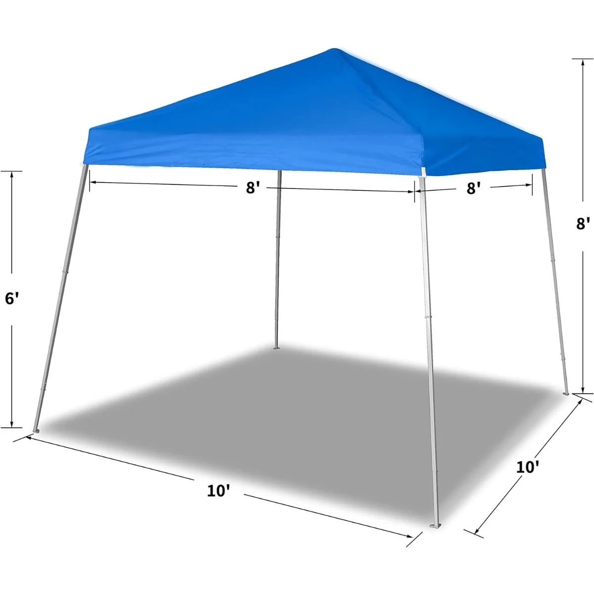 10' x 10' Base 8' x 8' Top Telescoping Slant Leg Outdoor Instant Pop-Up Portable Waterproof Shade Folding Canopy with Carry Bag, Blue