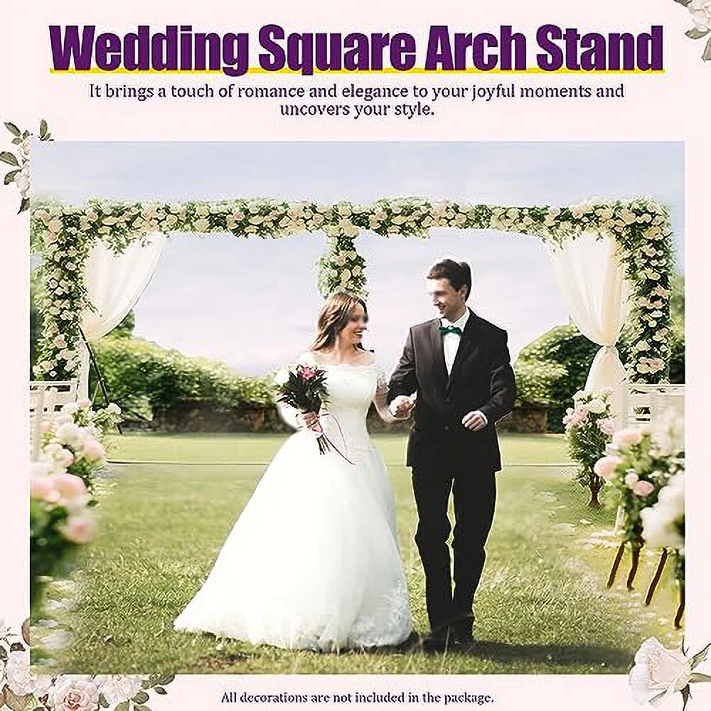 10x20 FT Backdrop Stand with Base, Wedding Backdrop Stand Pipe Kit Silver Square Metal Balloon Arch Stand Garden Arbor Frame for Anniversary Party Birthday Photo Booth Background Decoration