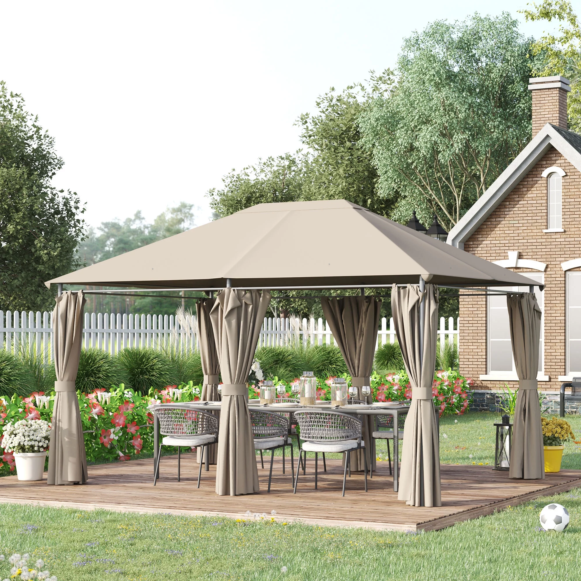 Homiyad 10' X 13' Outdoor Patio Gazebo Canopy Shelter with 6 Removable Sidewalls, & Steel Frame for Garden, Lawn, Backyard and Deck, Khaki