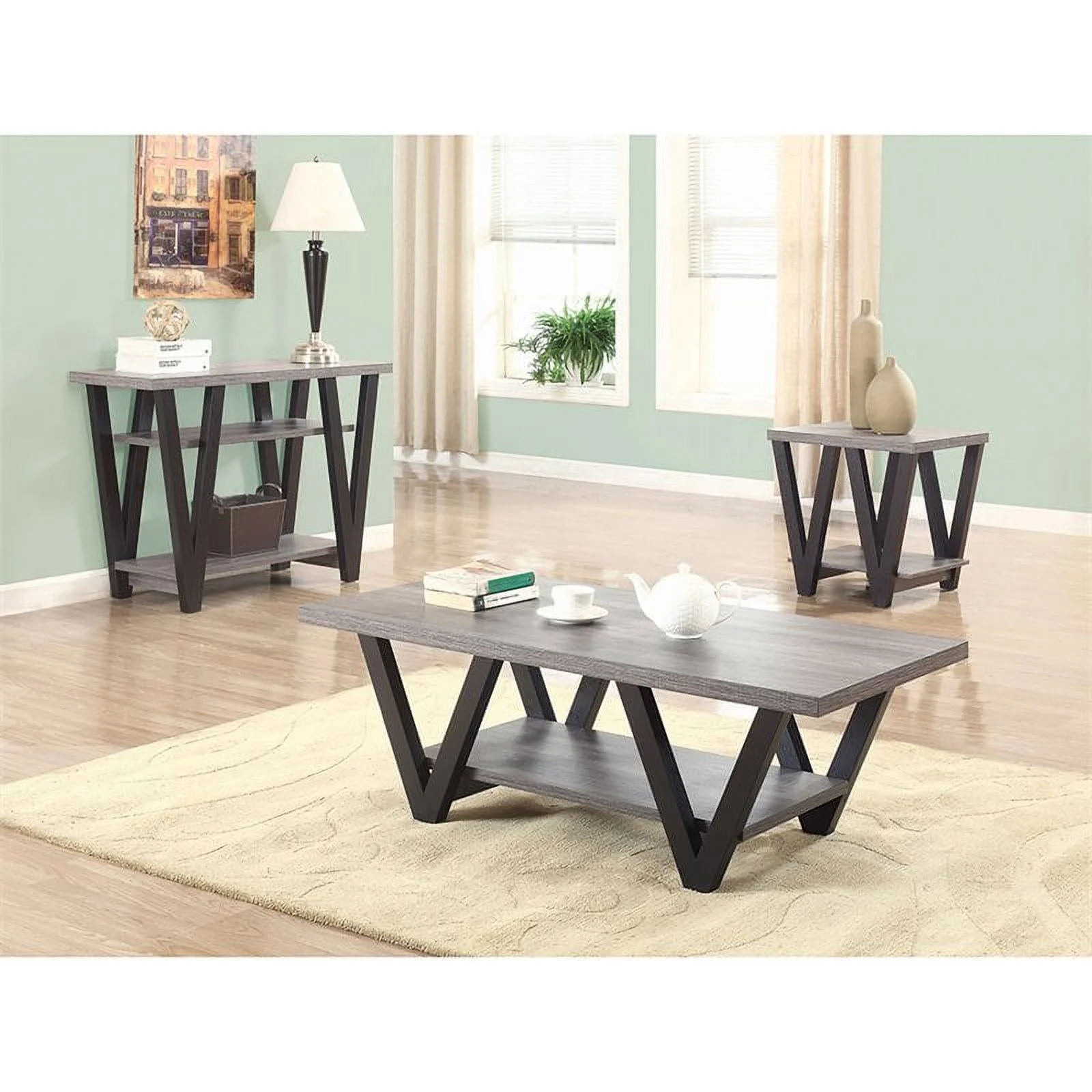 Pemberly Row V Shaped Coffee Table in Gray and Black