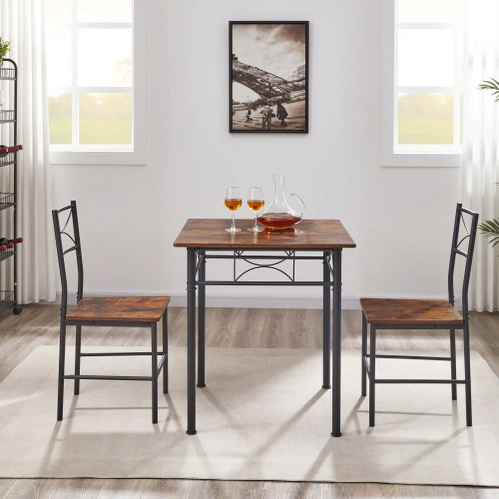 3-Piece Kitchen Dining Room Table Set Retro Brown Chair