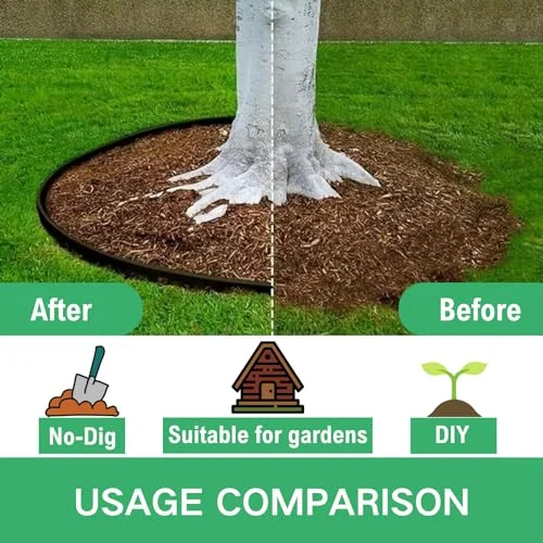 Landscape Edging Kit 2'' Tall, 33FT No-Dig Garden Edging with 30 Stakes, Garden Edging Border, 1PC Garden Hammer, Flexible Edging for Landscaping Garden Border Edging for Lawn, Yard(Black)