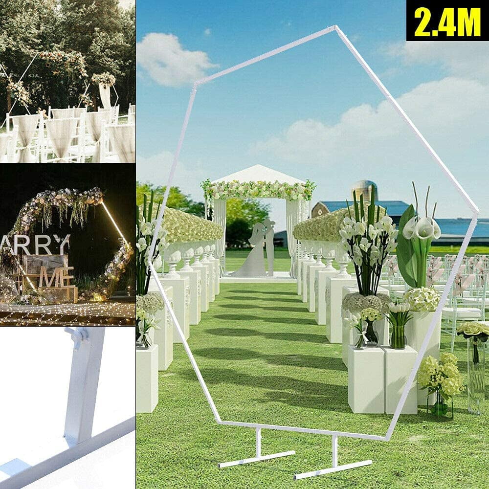 Miumaeov Wedding Backdrop Stand 2.4m Freestanding Wedding Arch Frame Gate Metal Hexagonal Archway Backdrop Wedding Background Decor Stand for Wedding Ceremony Reception Party Events