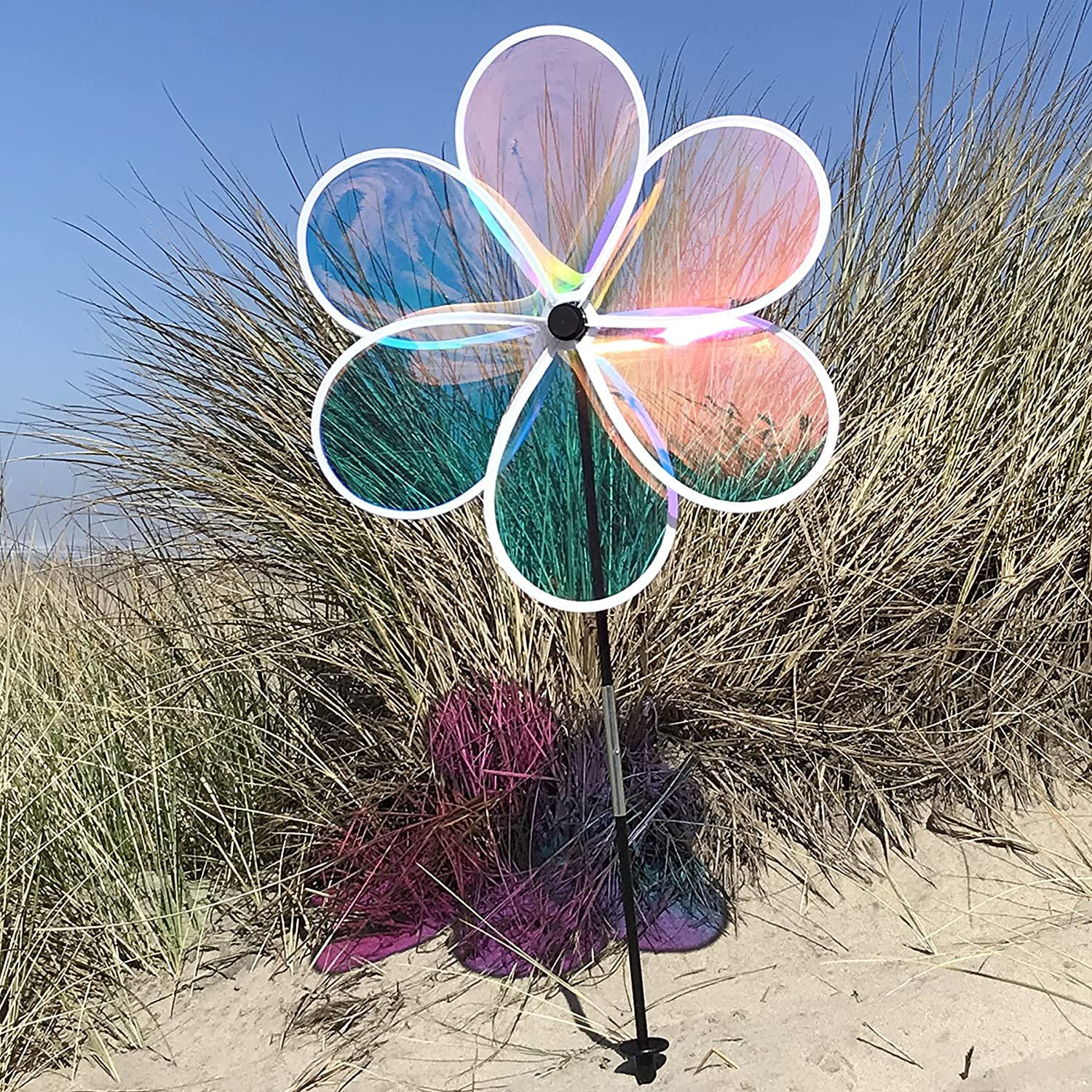 In the Breeze 2668 — 19-inch Iridescent Flower Spinner - Outdoor Wind Spinner Garden Décor