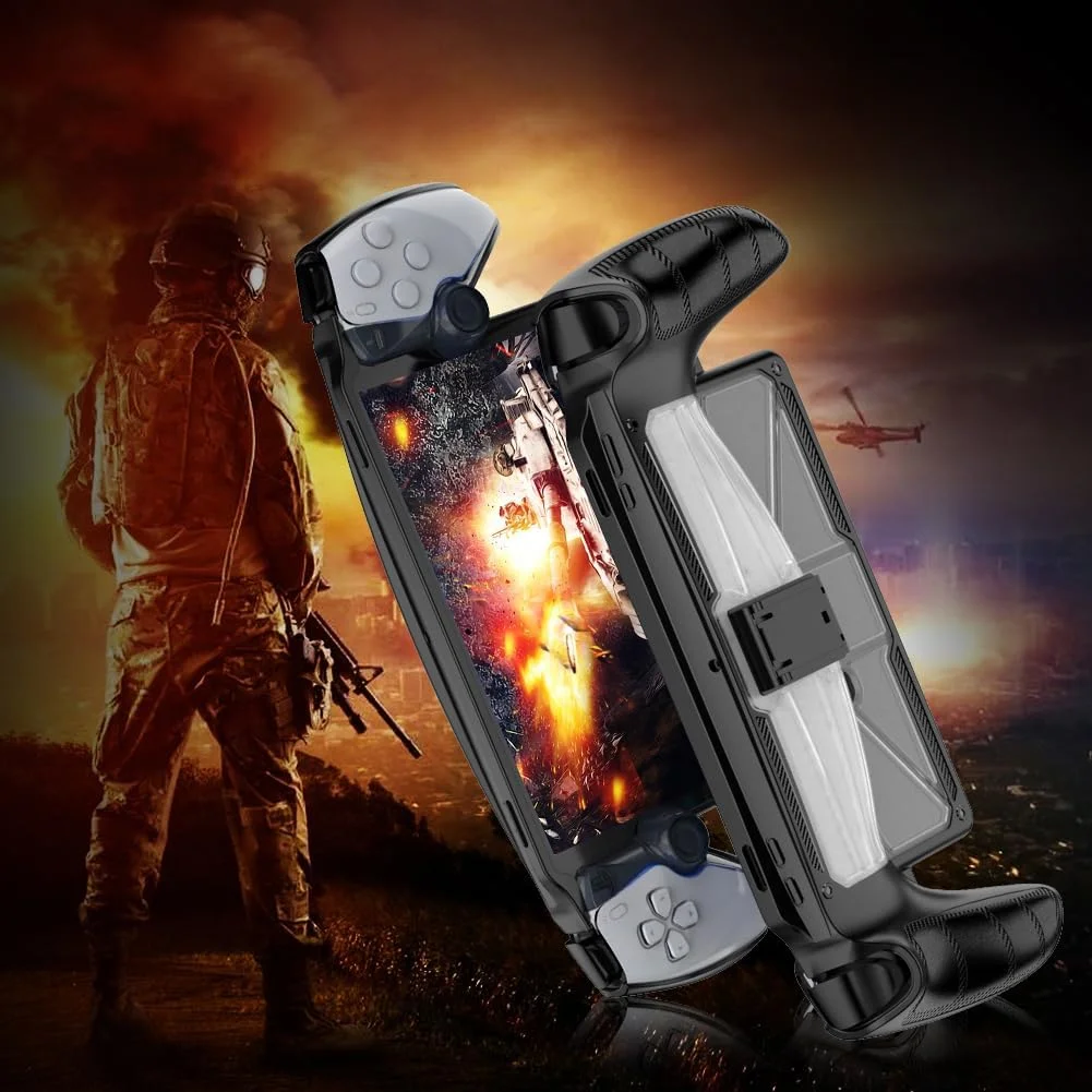 Microea TPU Protector Cover Case Compatible with Sony Playstation Portal, Shockproof with Stand Game Machine Grip Case Anti-Scratch Gaming Console Controller Sleeve Skin (Black)