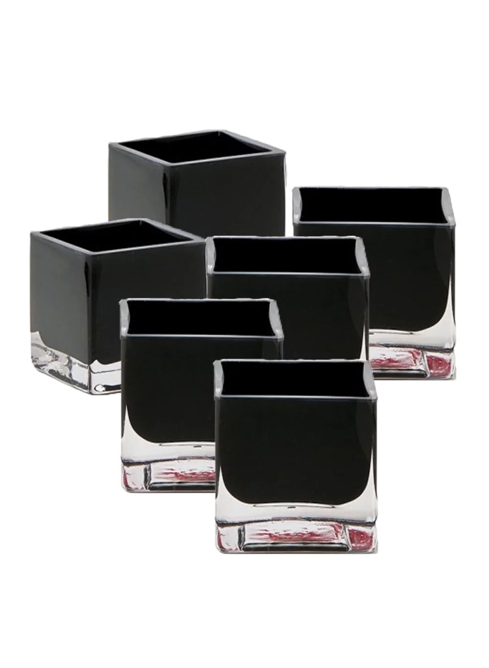 Small Black Glass Cube Vase for Short Flowers, Candles, 3