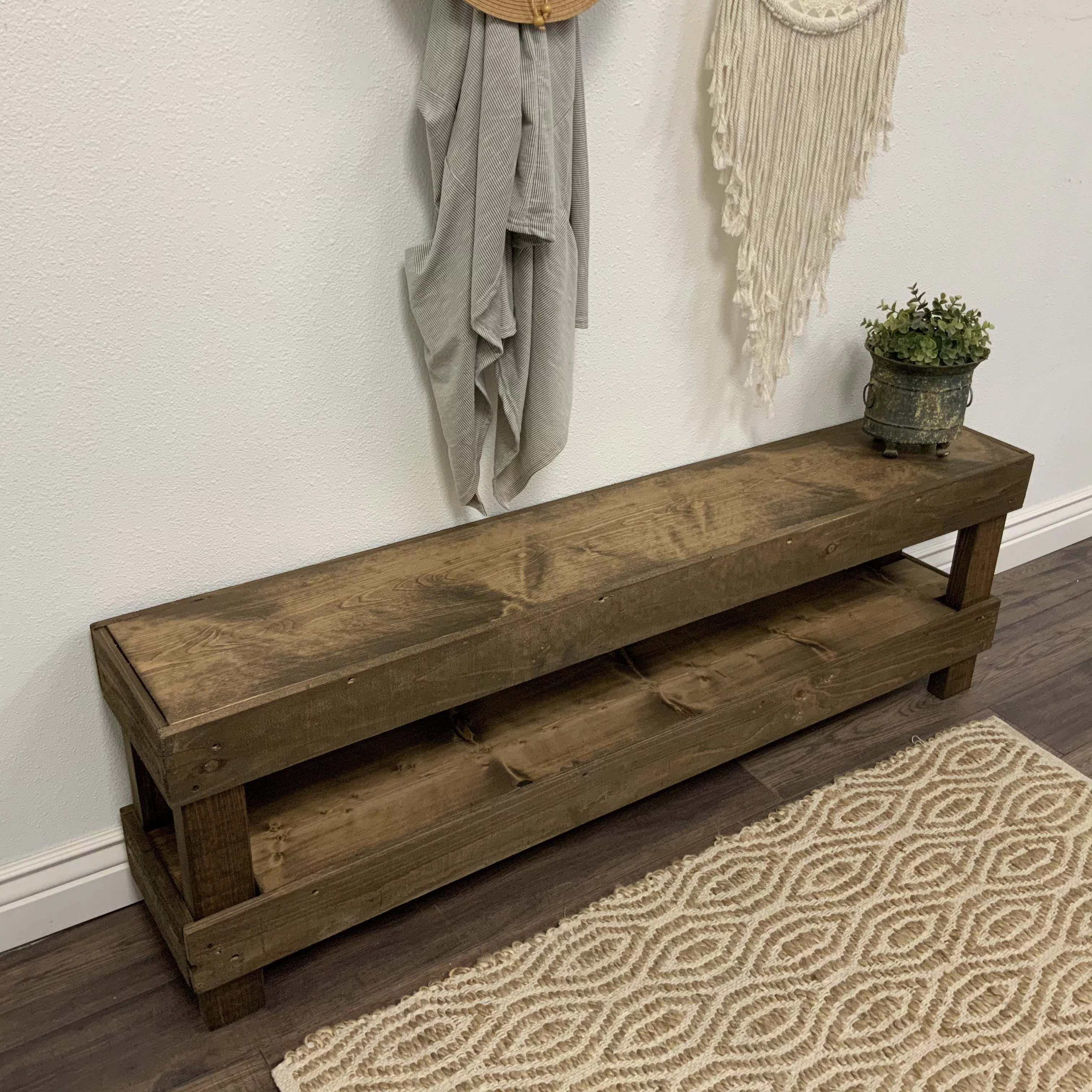 Woven Paths Dark Walnut Large Rustic Contemporary Farmhouse Solid Wood Bench, Brown