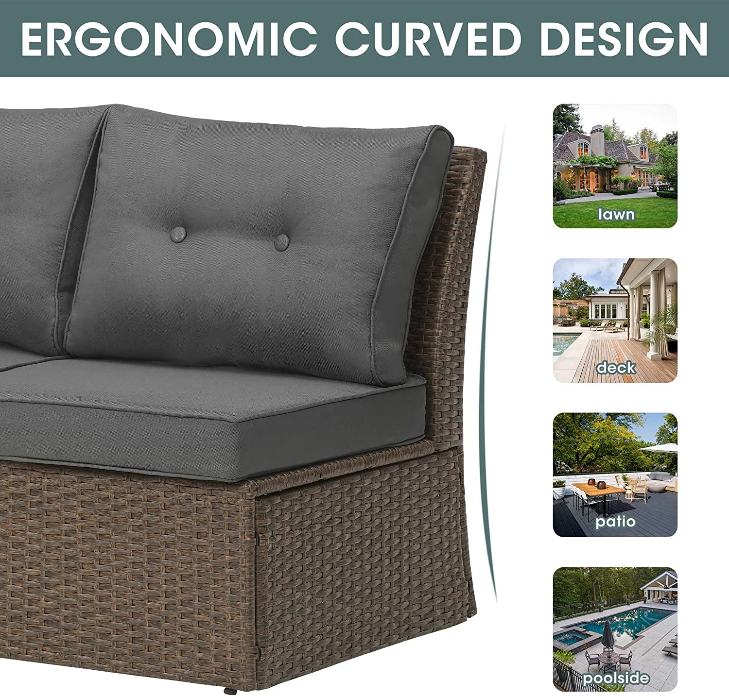 Sunvivi Patio Furniture Set with Cushions, PE Wicker Outdoor Conversation Set Outdoor Sectional Sofa for Garden, Beach, Balcony and Poolside, Aluminum Frame