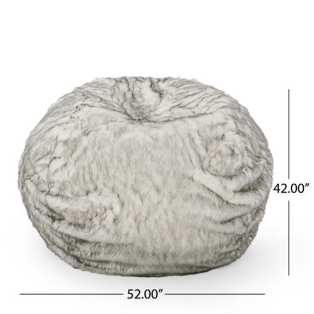 YLtoohoom Negar 5 Foot Rounded Short Faux Fur Bean Bag  White and Gray