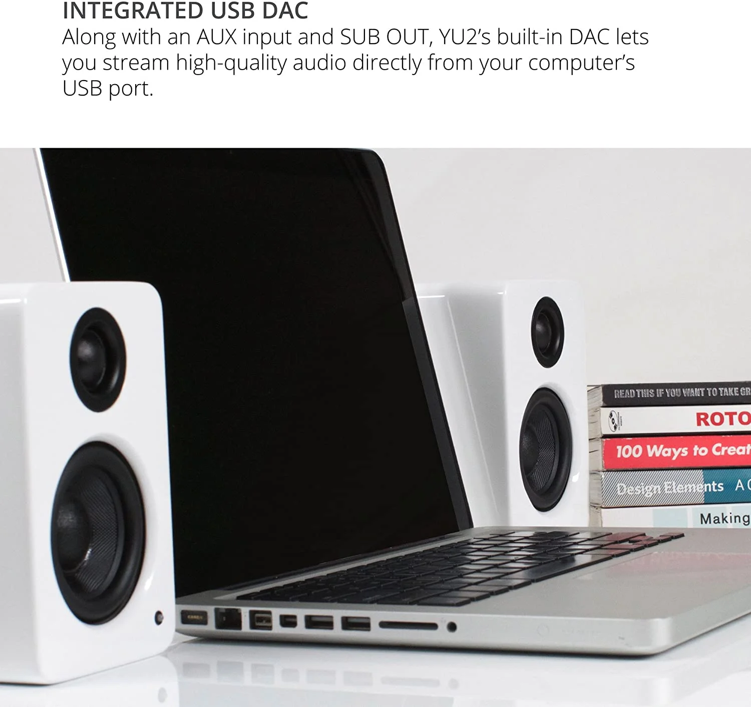 Kanto YU2 100W PC Gaming Desktop Speakers - Matte White (Pair) with Kanto S2W Angled Desktop Speaker Stands - White (Pair) (2022)