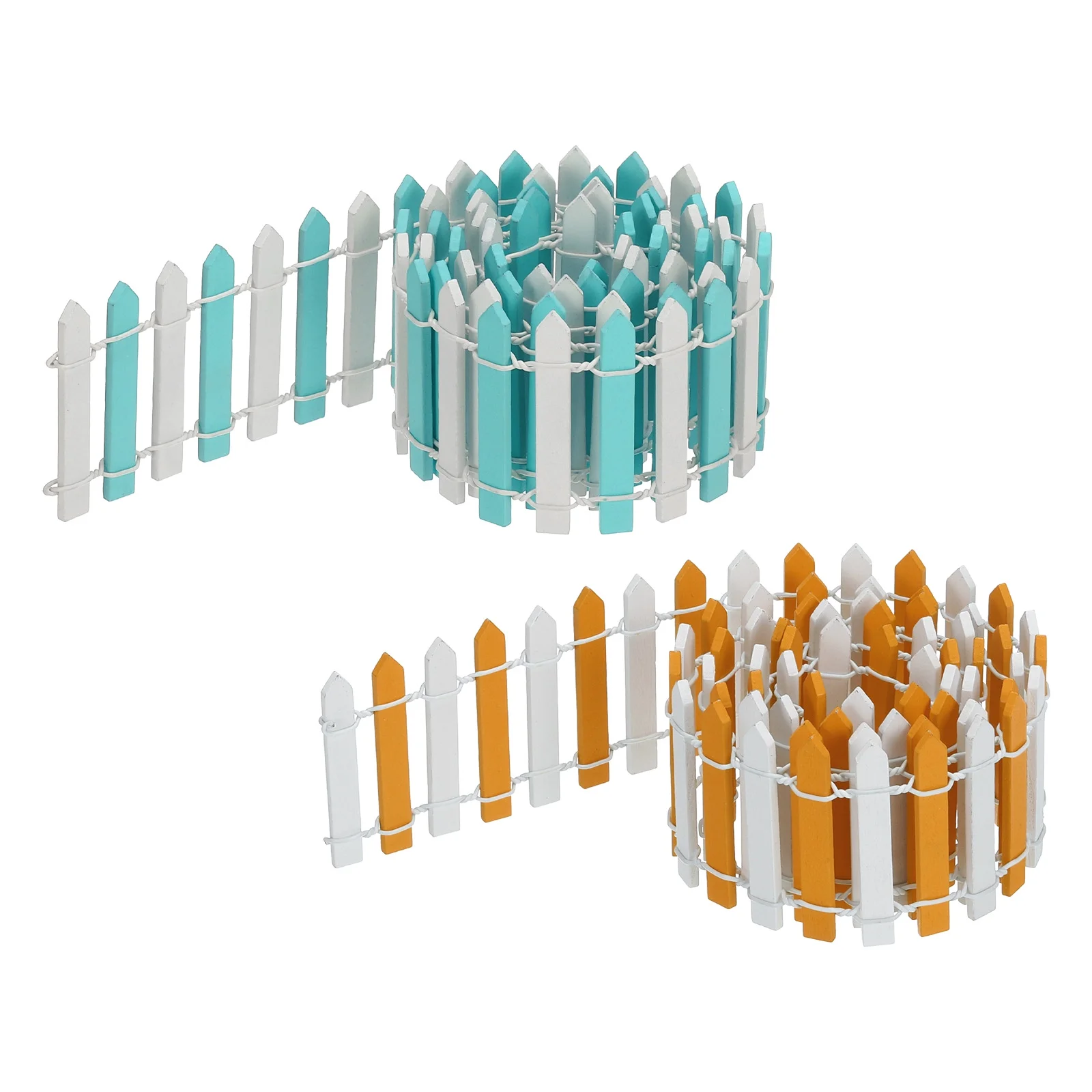 Uxcell 2pcs 35 Inch Miniature Garden Fence, Mini Ornament Wood Picket Fence Orange White, Light Blue White