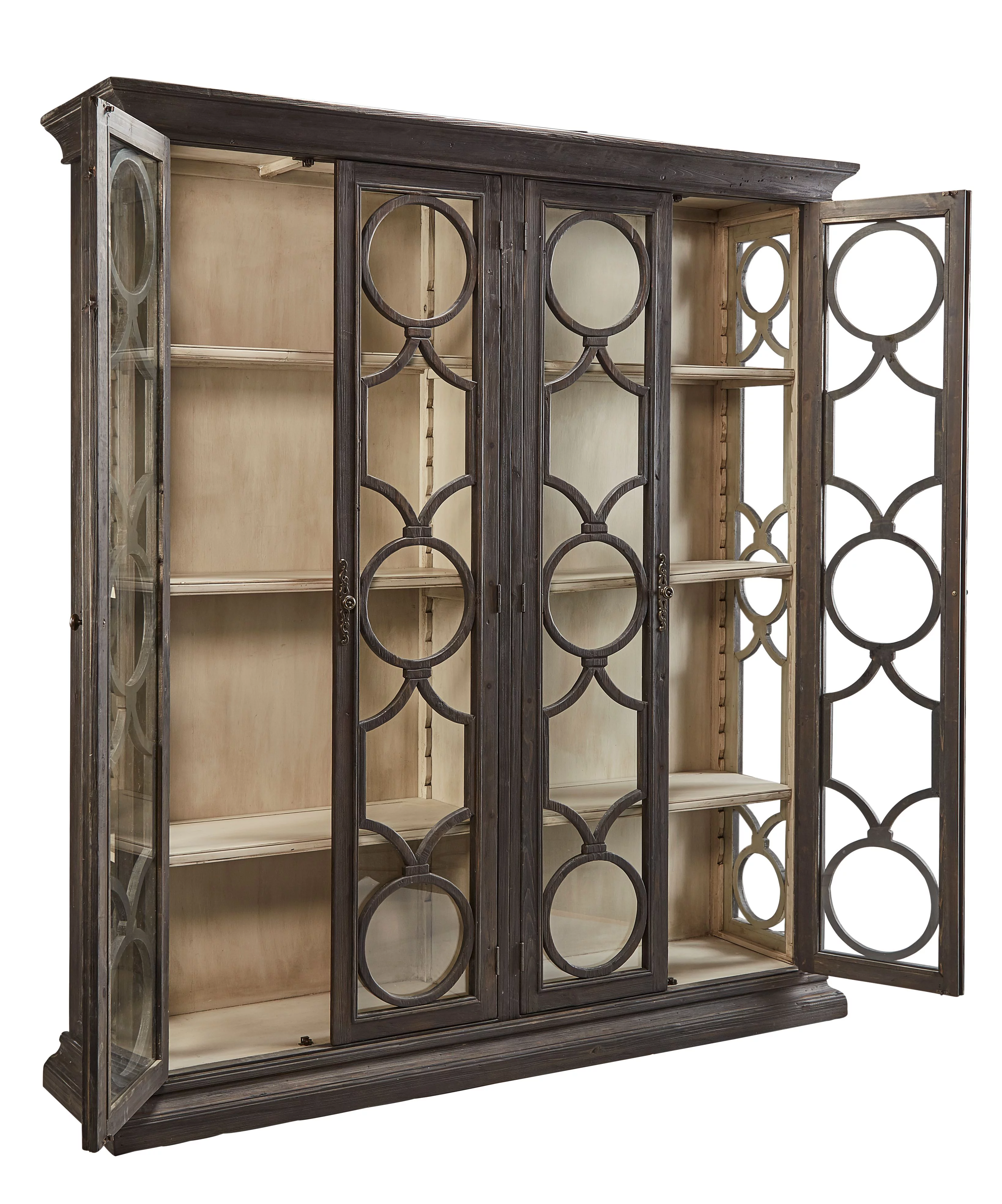 Catalina Art Deco Latticed Glass Display Cabinet, Double Width, Black