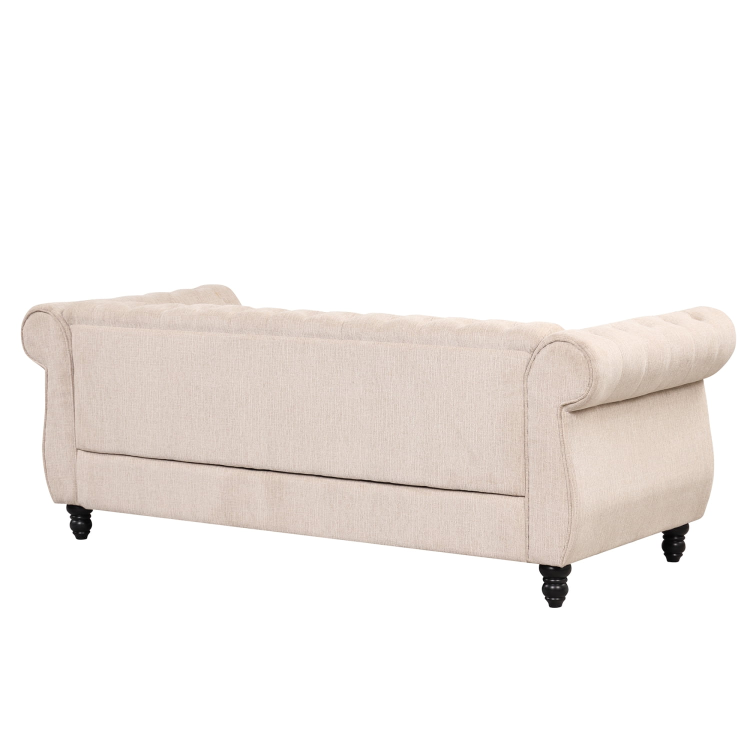 82” modern sofa Dutch plush upholstered sofa  solid wood legs  buttoned tufted backrest  beige