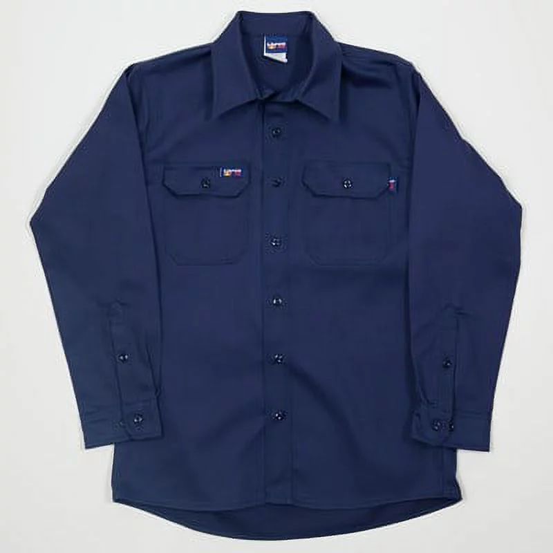 Lapco FR 8.7 Cal 7 oz. Flame Resistant 100% Cotton Twill Men's FR Uniform Shirt, Navy, Size Regular, Large (1 Unit)