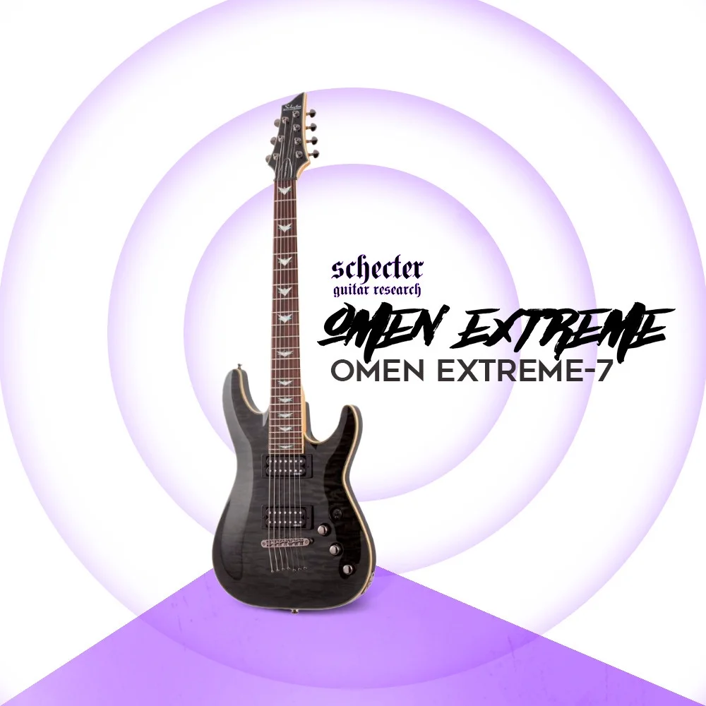 Schecter Omen Extreme-7 Electric Guitar (Right-Hand, See-Thru Black) with Hardshell Carrying Case