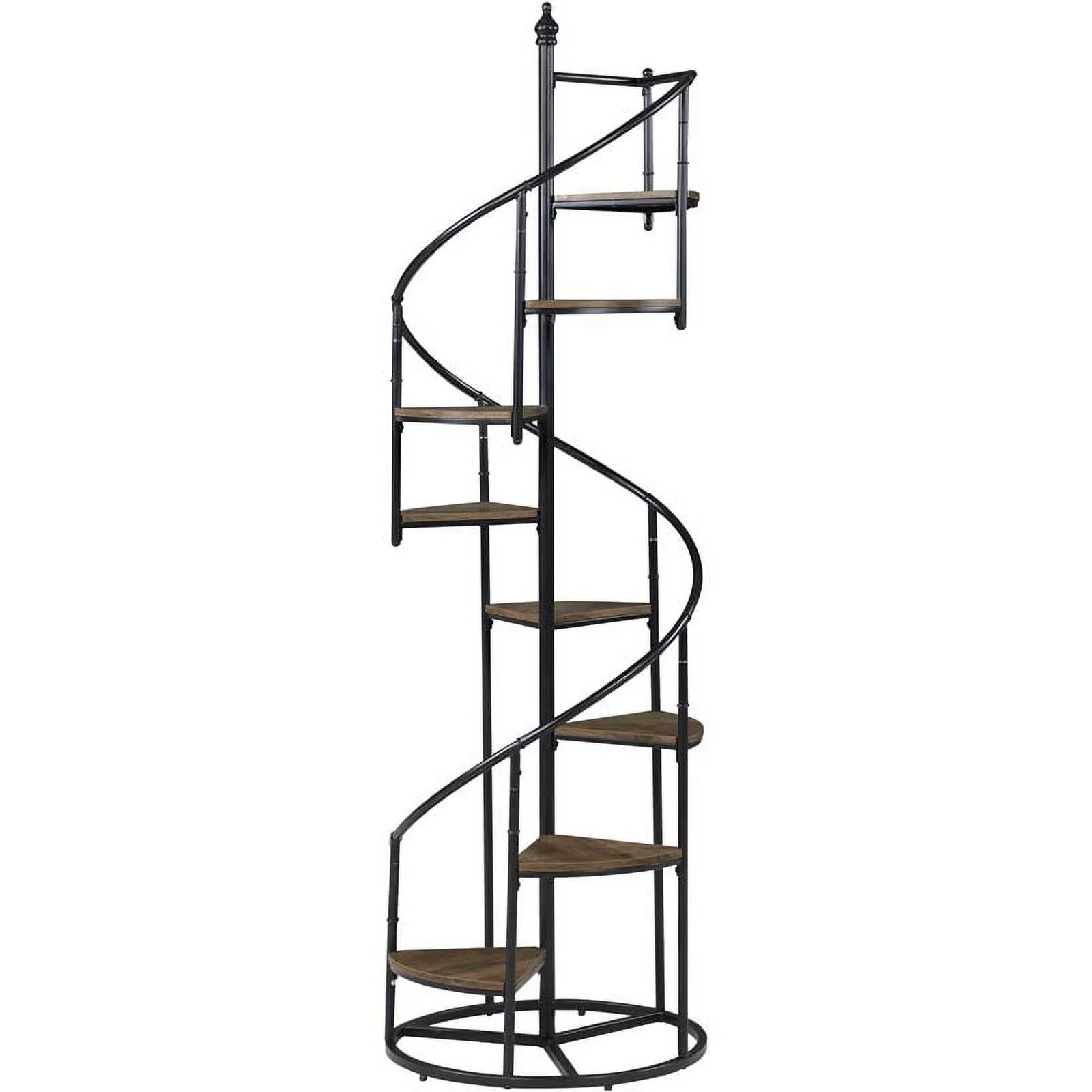 Pemberly Row 8 Shelf Staircase Bookcase in Rustic Brown and Black