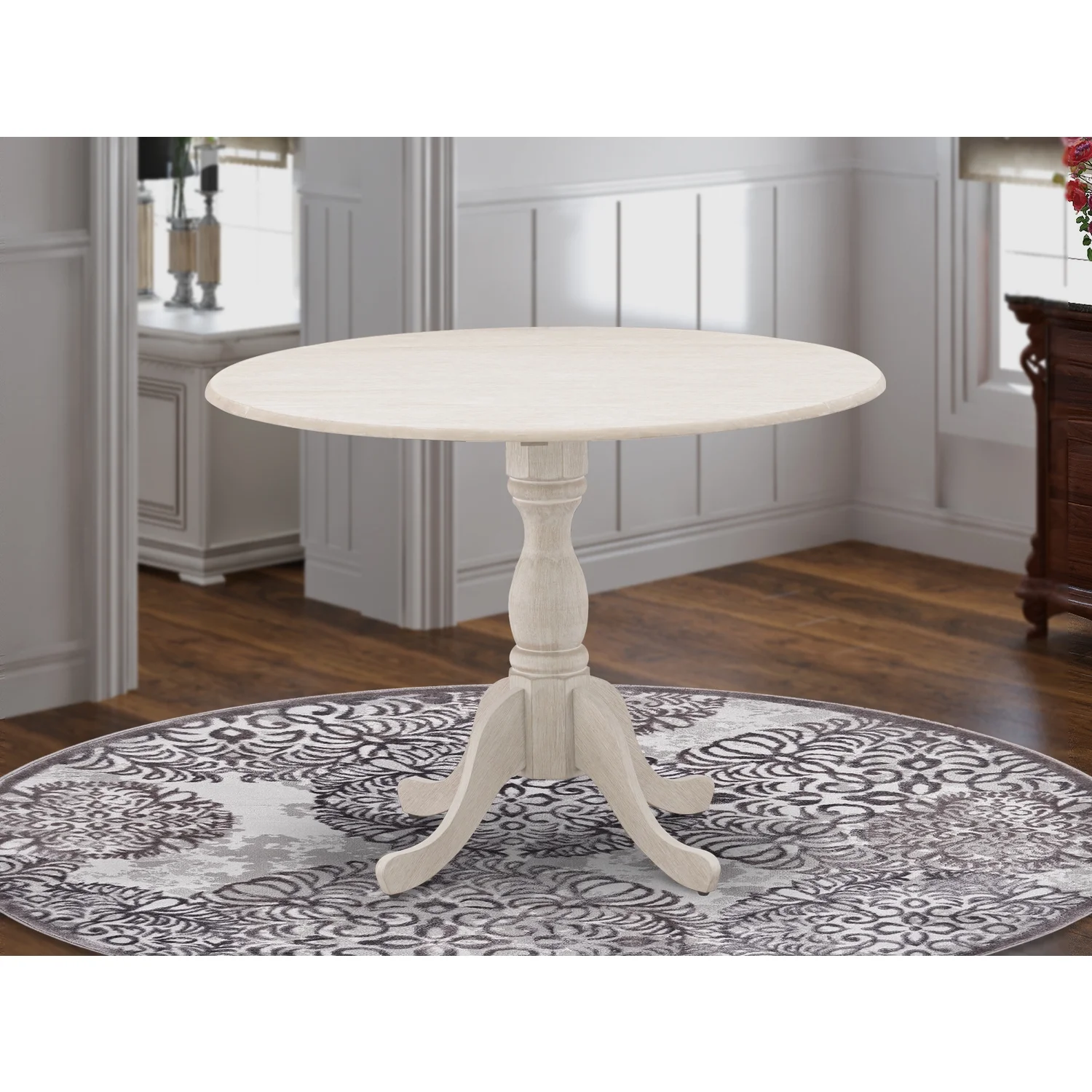 East West Furniture Dublin Wood Dining Table with Pedestal Legs in Cream
