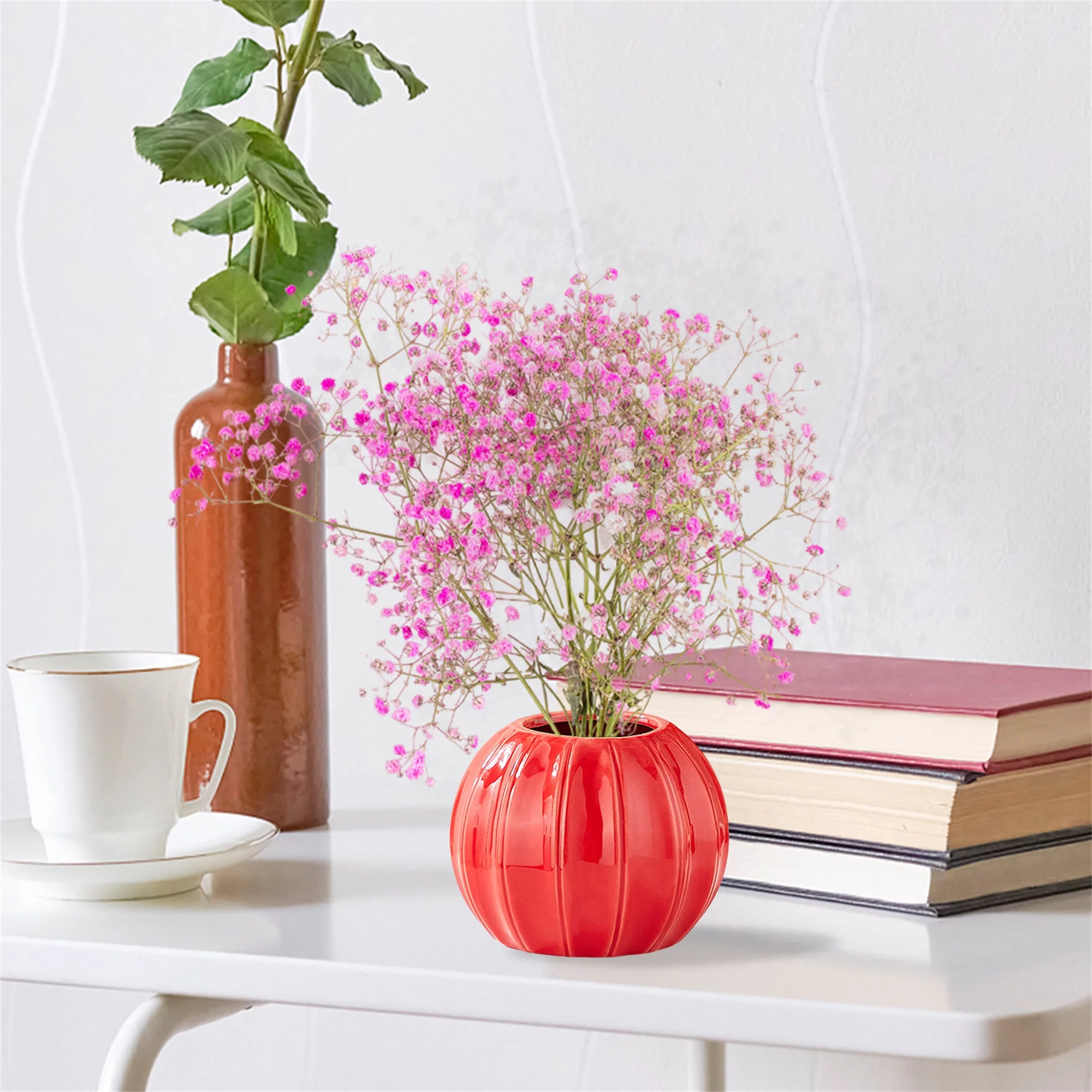 Pumpkin Ceramic Vase Art Hydroponic Flowerpot Unique Mini Plant Pot for Home Outdoor Garden Decor - Harvest Fall Thanksgiving