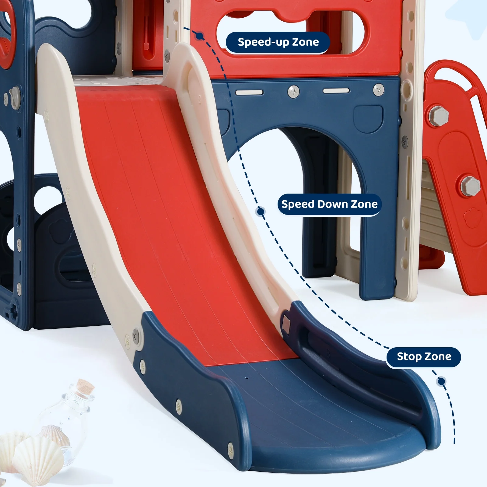 Pirecart 8 in 1 Kids Slide Set, Toddler Climber Slide Play Set With Basketabll Hoop, Tunnel, Telescope and Ball