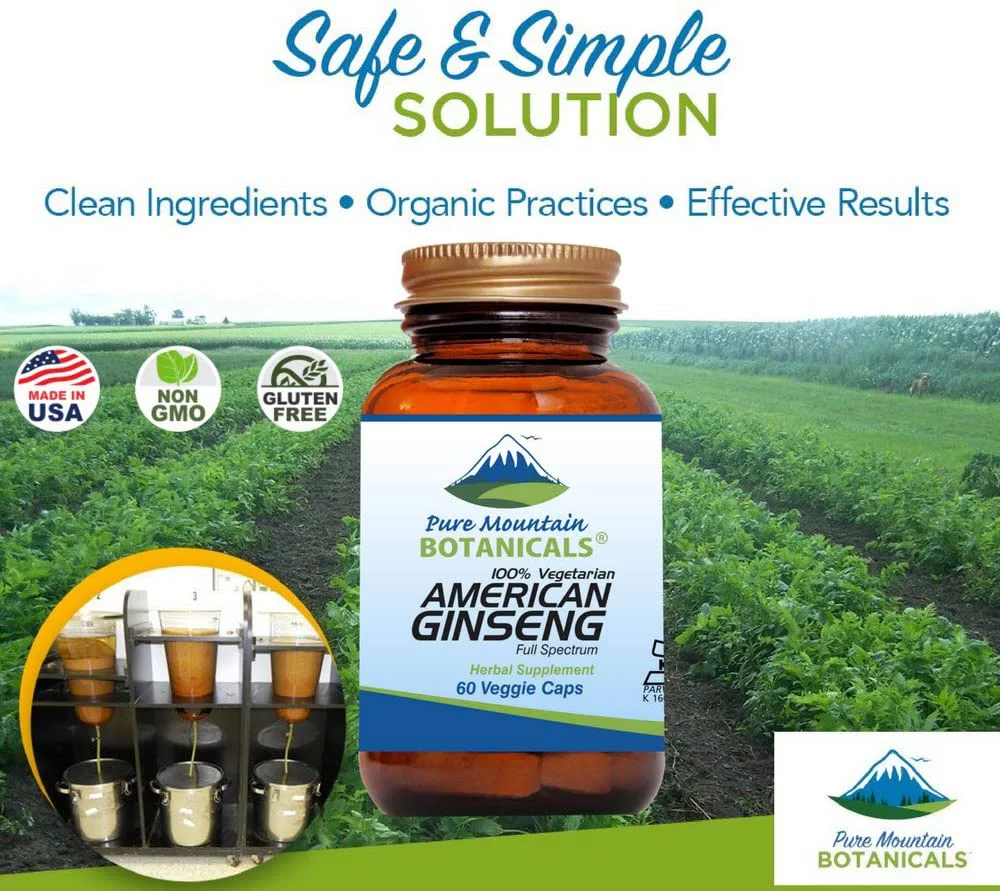American Ginseng Capsules – 60 Kosher Vegan Caps with 400mg Panax Quinquefolia Ginseng Root