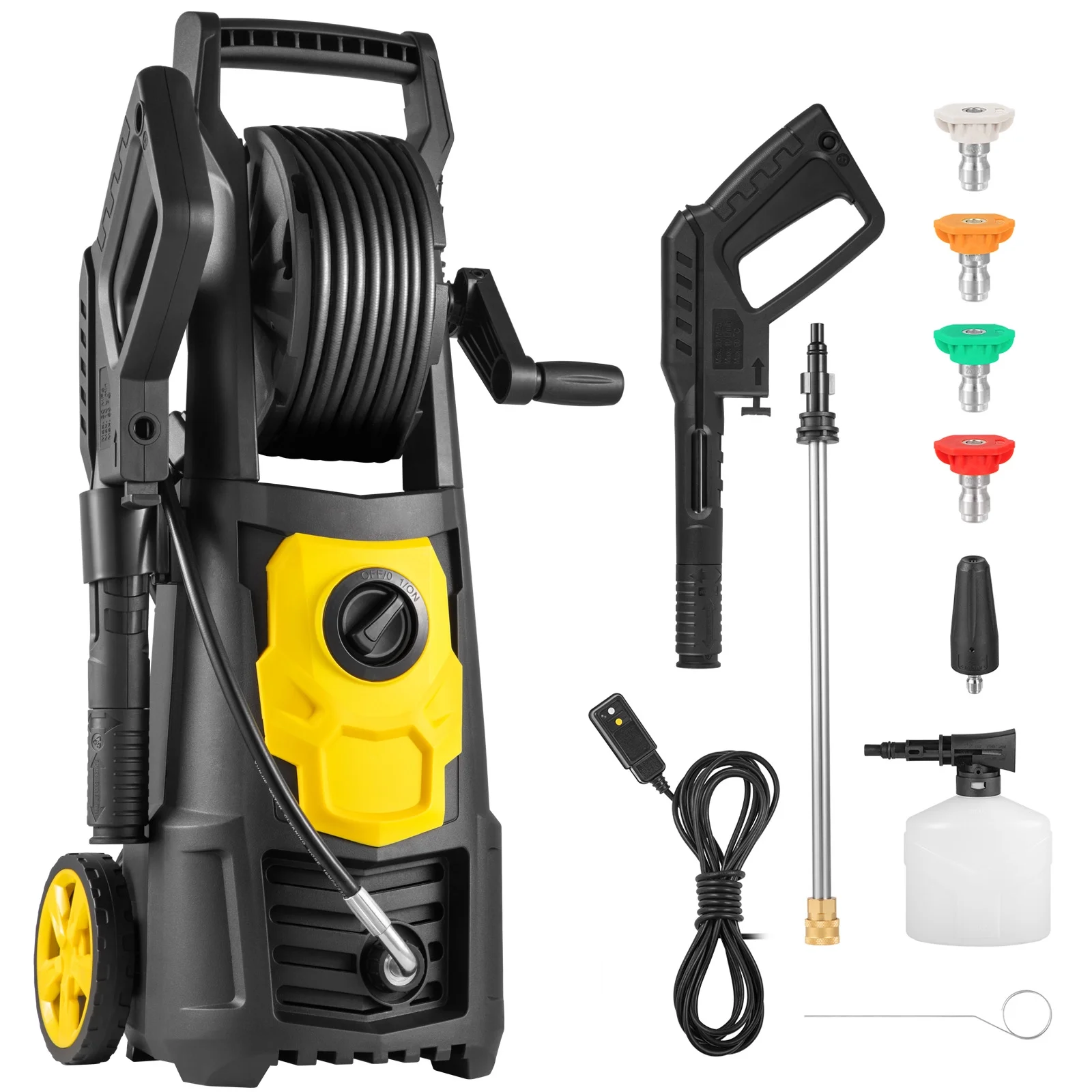 SKYSHALO Electric Pressure Washer, 2000 PSI, Max. 1.65 GPM Power Washer w/ 30 ft Hose & Reel, 5 Quick Connect Nozzles, Foam Cannon, Portable to Clean Patios, Cars, Fences, Driveways, ETL Listed