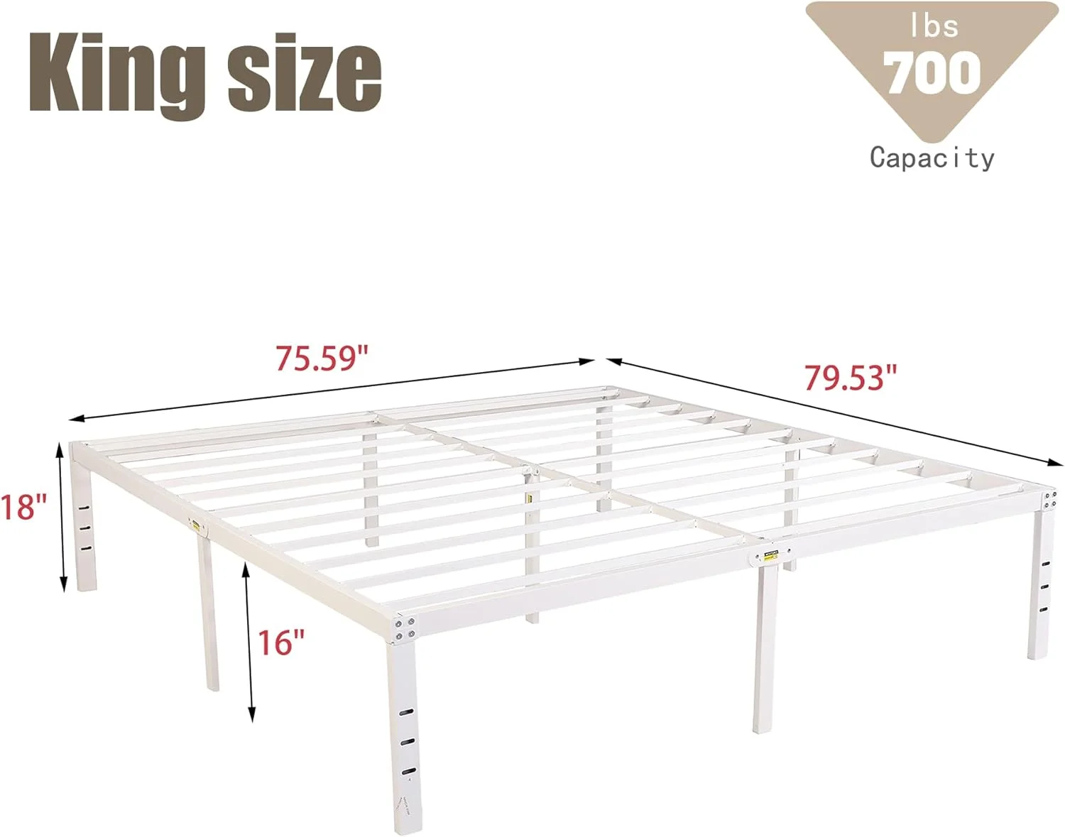 TOBILI 18 Inch Metal King Size Bed Frame Heavy Duty Platform White
