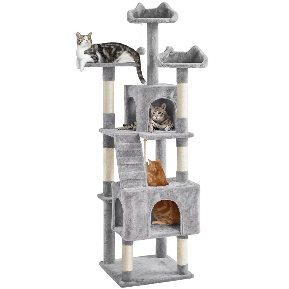 Yaheetech 72'' Height Multi Level Cat Tree with 2 Cozy Condos & Scratching Post,Light Gray