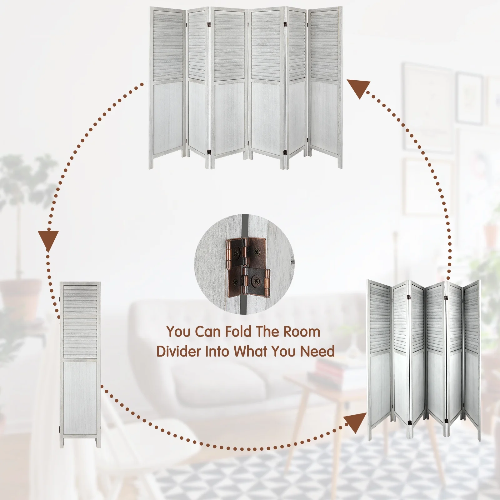 Fionafurn 6 Panel Room Divider with Chalkboard Panels Folding Partition Room Privacy Screen Fully Assembled, Natural