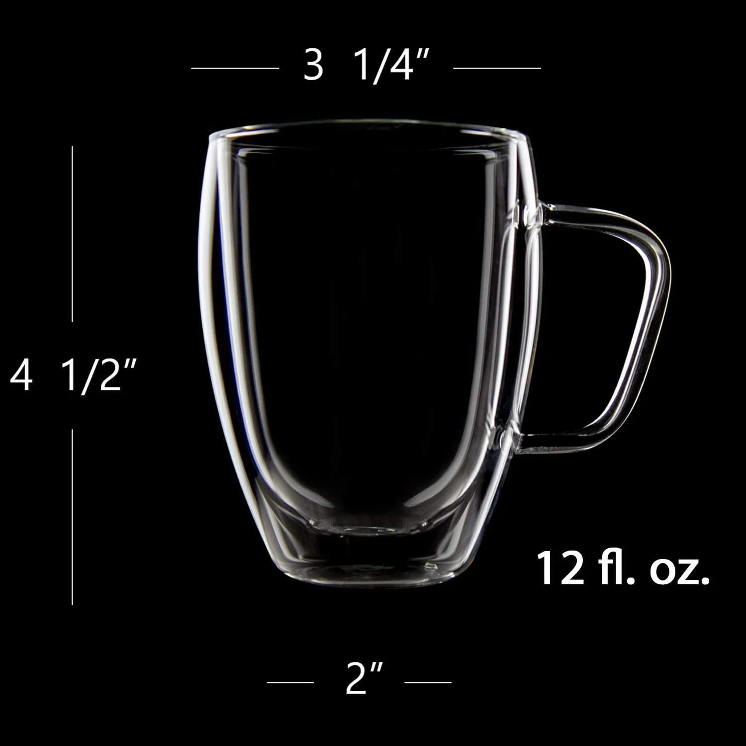 Clear Borosilicate Glass Double Wall Coffee Mug With Handle, Set Of 6 (12 Oz, 350 Ml) - Insulated Coffee Cup For Cappuccino, Espresso, Tea, And Beverages