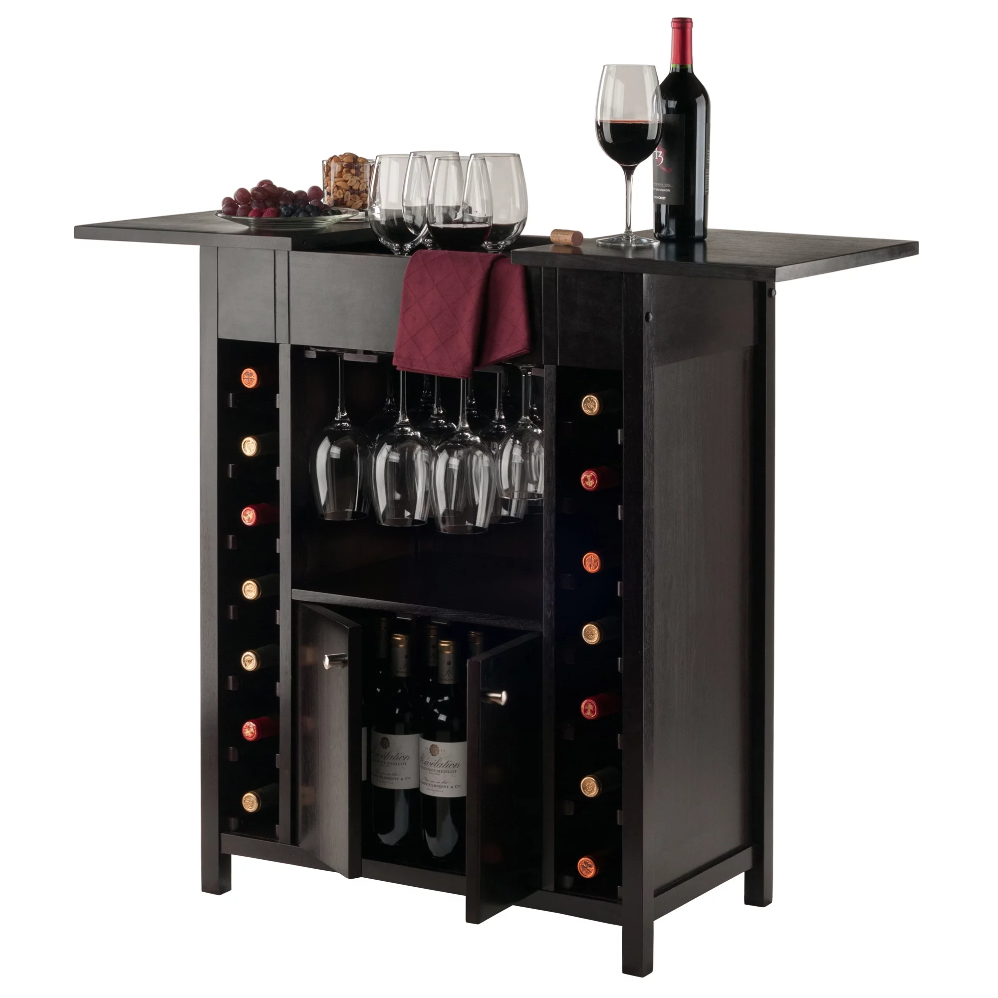 Winsome Yukon Transitional Solid Wood Home Bar Cabinet in Espresso