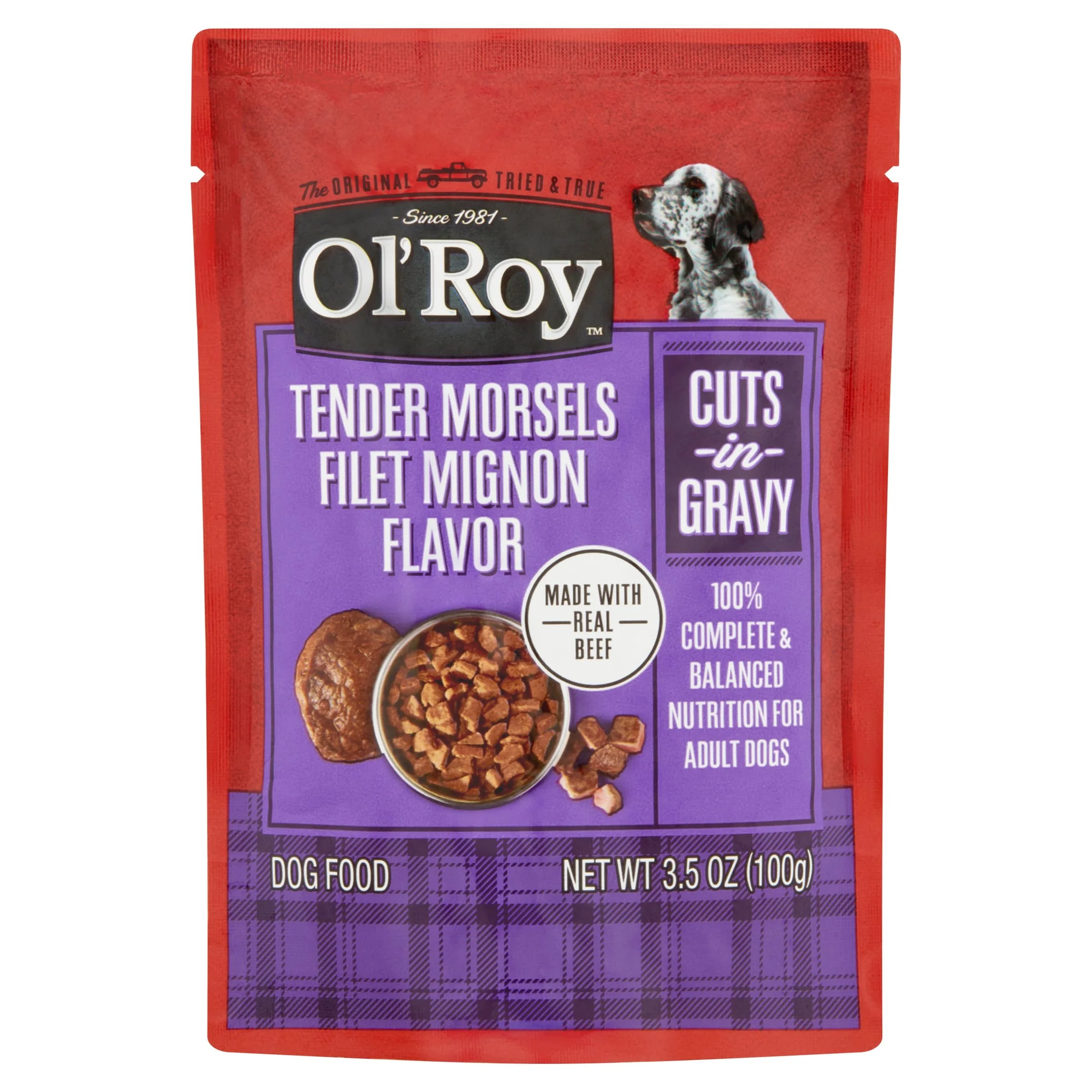 (12 pack) Ol' Roy Tender Morsels Filet Mignon Flavor Cuts in Gravy Wet Dog Food, 3.5 oz Pouch