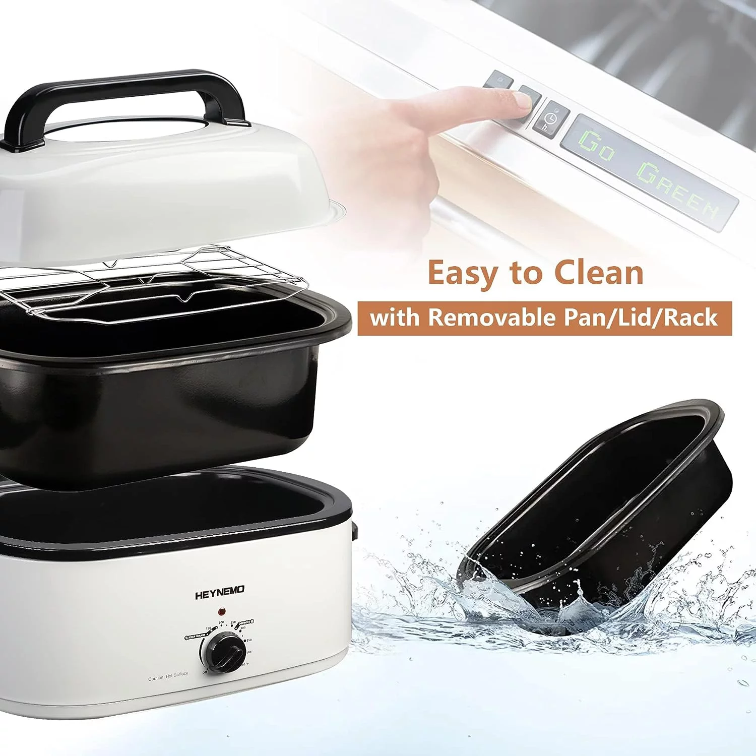 CozyHom 22 Quart Electric Roaster Oven Stainless Steel Turkey Roaster Pan with Removable Insert Pot, White