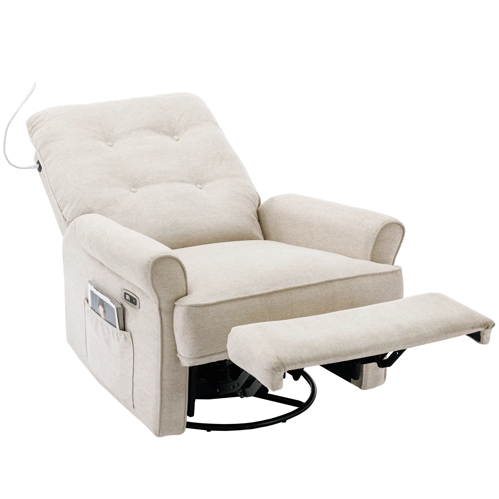 EUROCO Power Lift Recliner Chair Recliners for Elderly with Touch Sensitive Lamp ,270 Degree Linen Swivel Recliner Chair for Living room with Side Pocket,USB Port,Cream