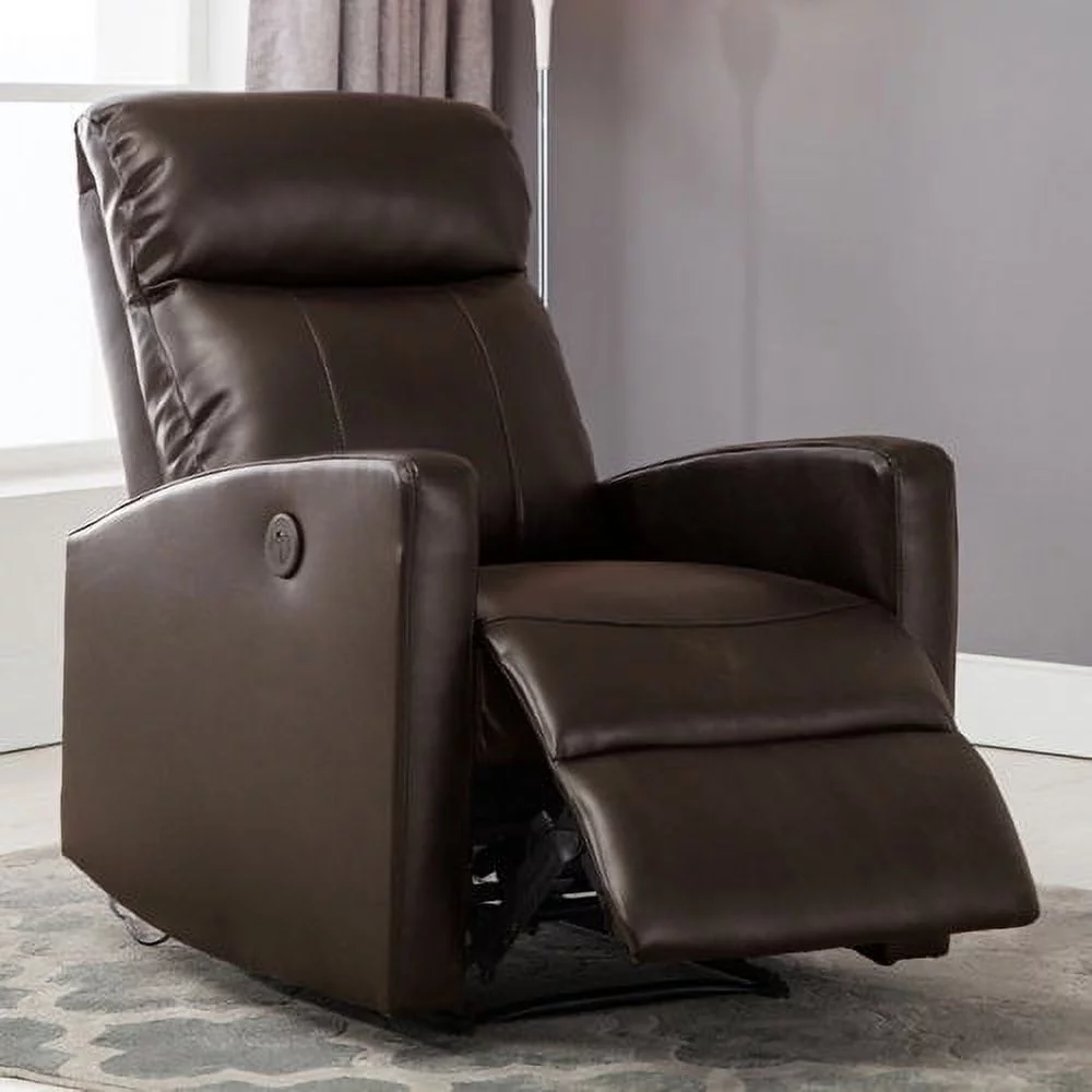 Sean Modern Faux Leather Infused Small Power Reading Recliner with Lower Back Massager, Brown