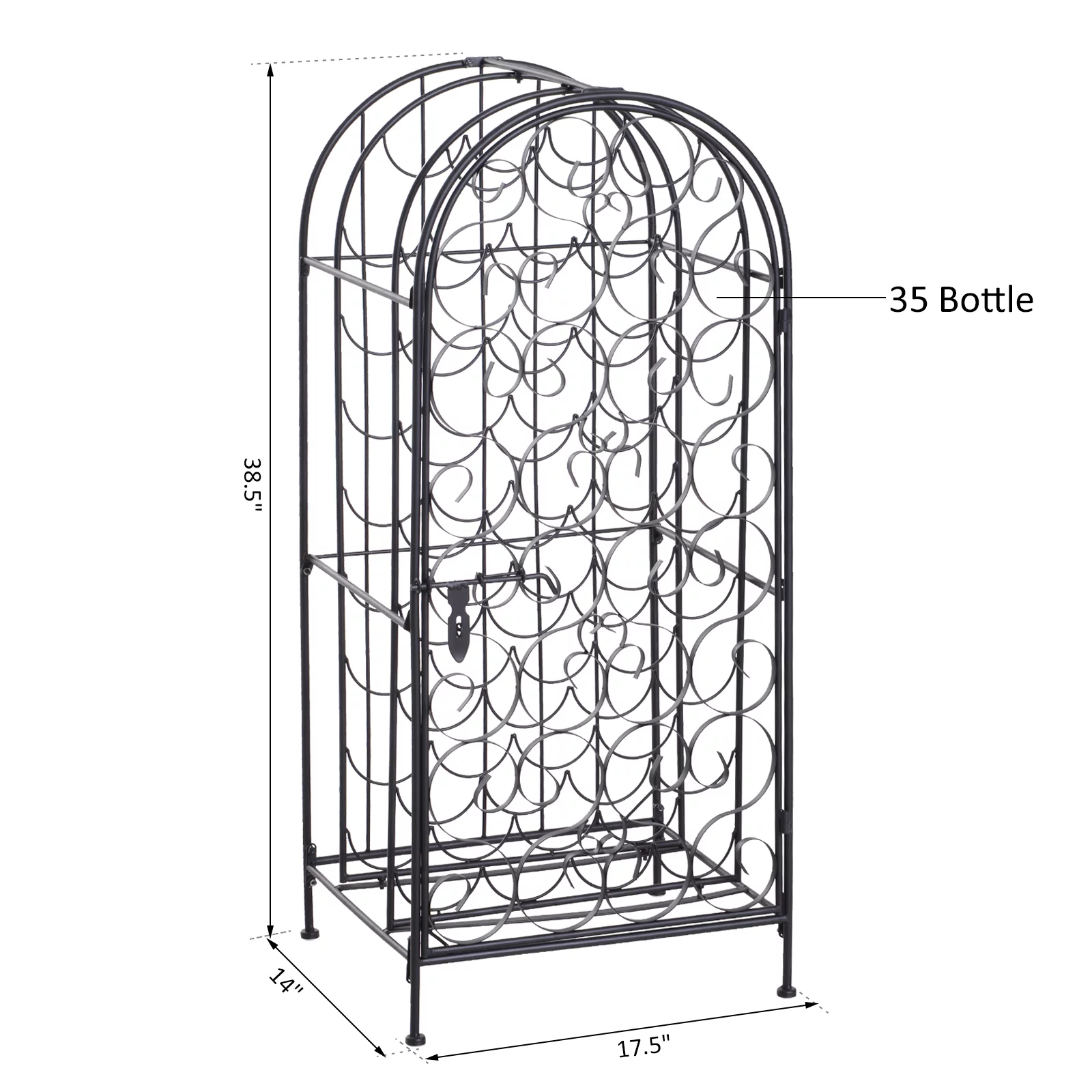HOMCOM 35 Bottle Wrought Iron Wine Rack Cabinet with Lock,  Black