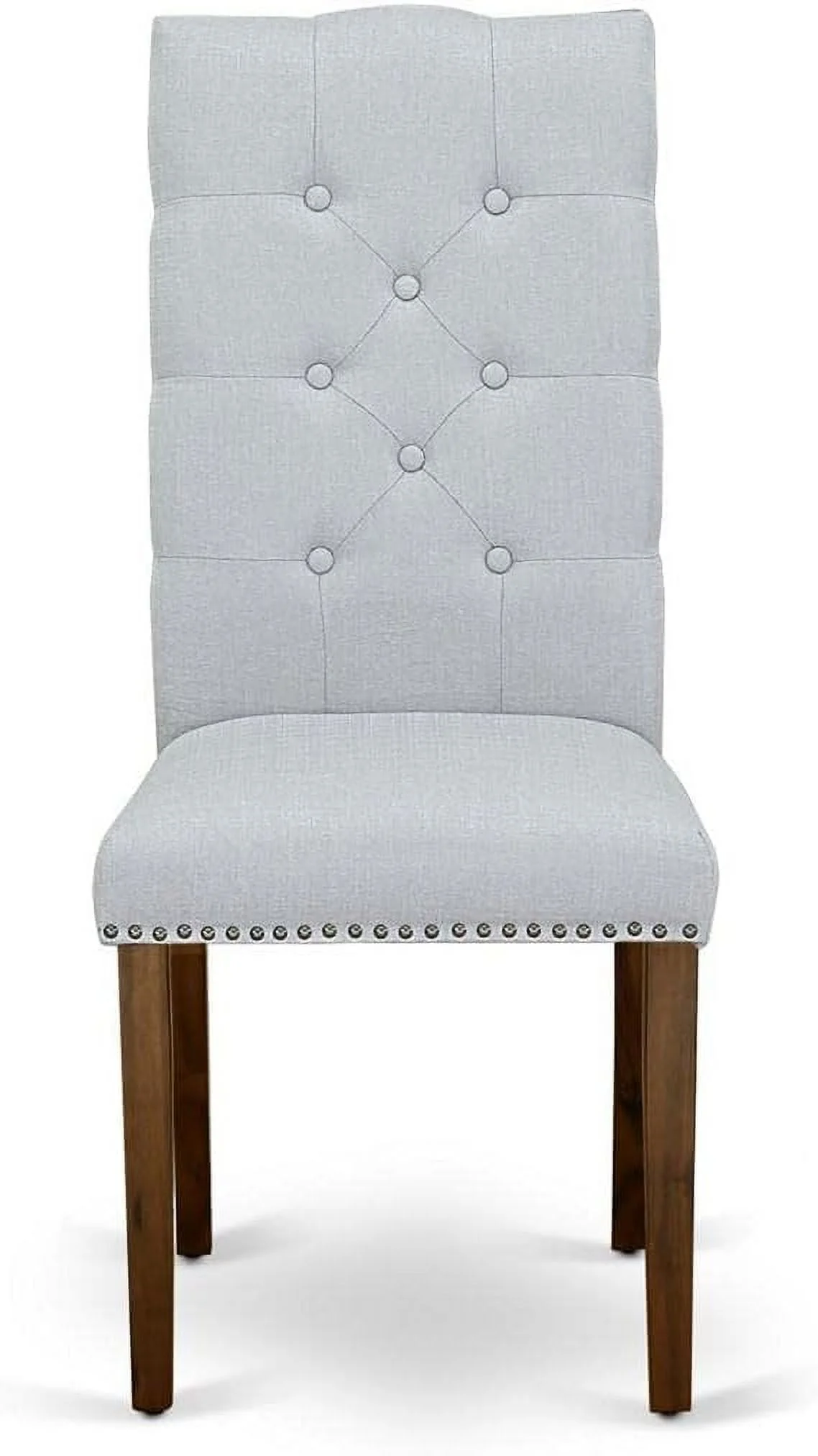 ELP8T05 Elsa Parson Dining Chairs - Button Tufted Nailhead Trim Grey Linen Fabric Upholstered Chairs, Set Of 2, Walnut