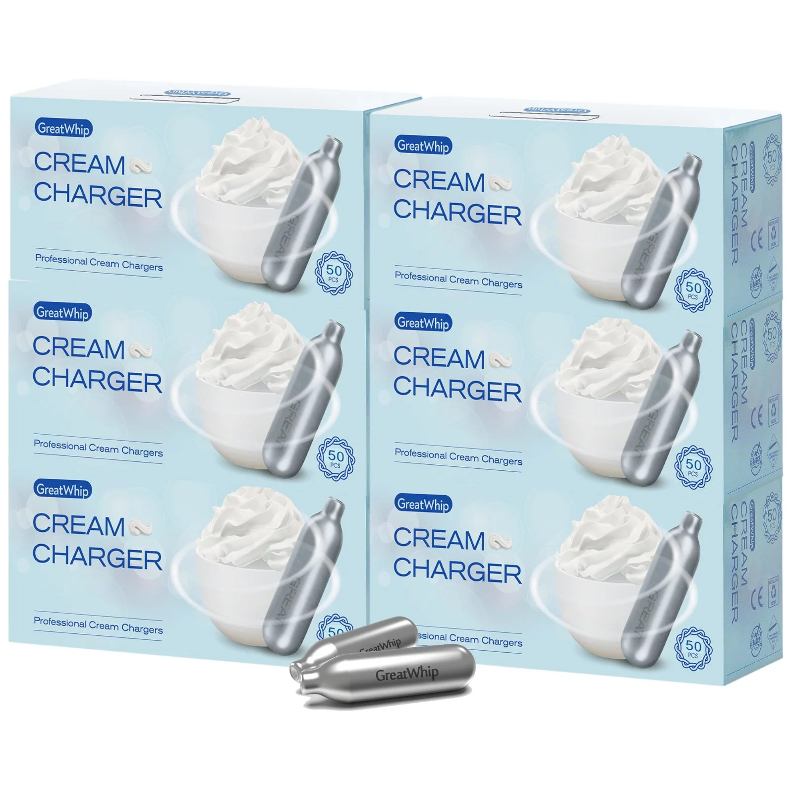 GreatWhip Whipped Cream Charger 300 Count N2O Nitrous Cartridges 8 garm Nitrous Oxide Chargers