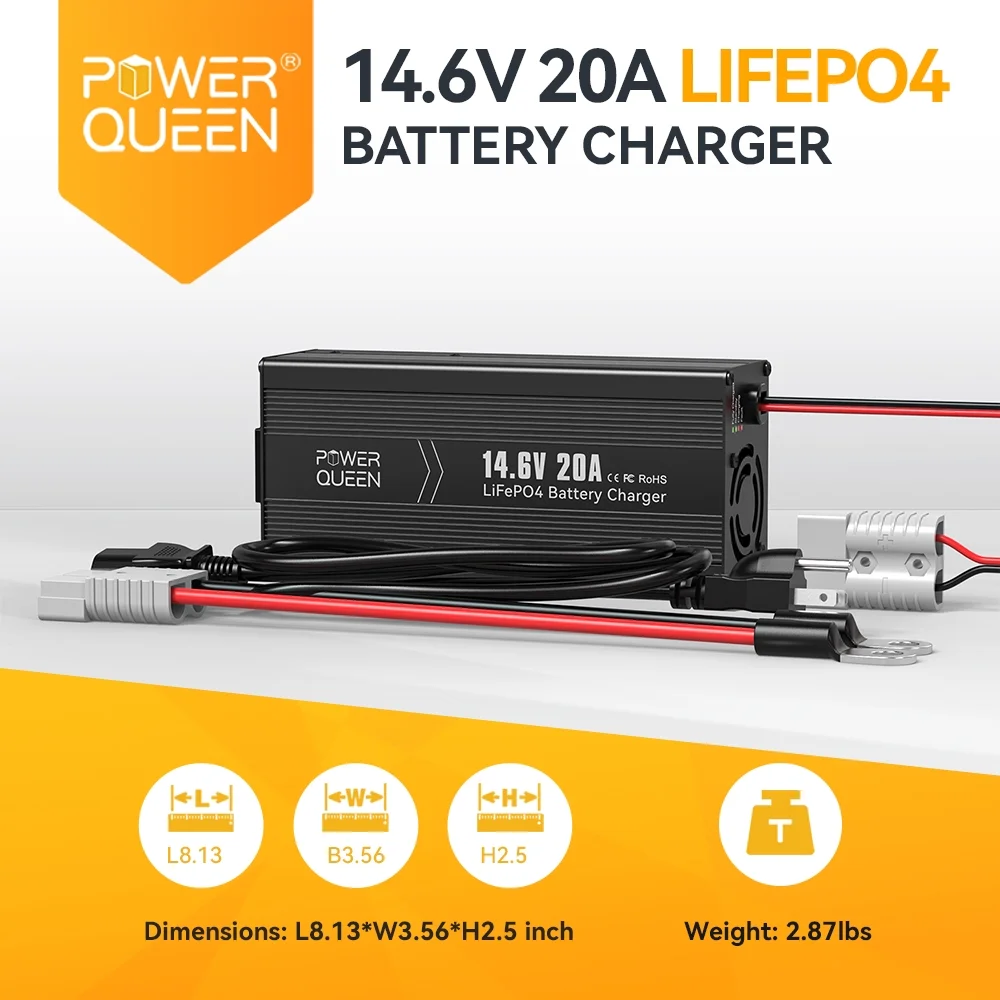 Power Queen 12V 100Ah LiFePO4 Lithium Battery with 14.6V 20A Charger for Solar,RV, Trailer