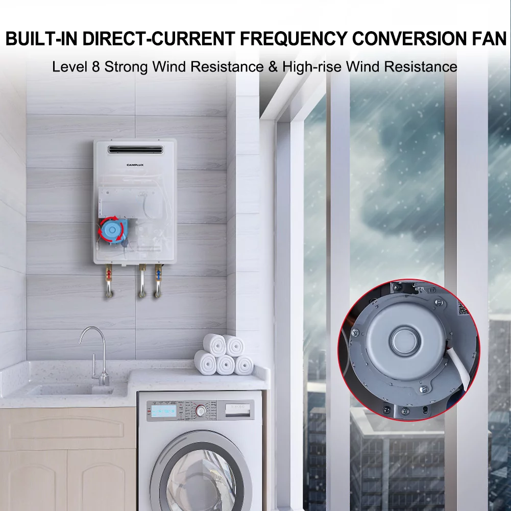 Camplux Natural Gas Tankless Water Heater,6.86 GPM Natural Gas Water Heater with Advanced High Capacity Flow Control, Whole House Use