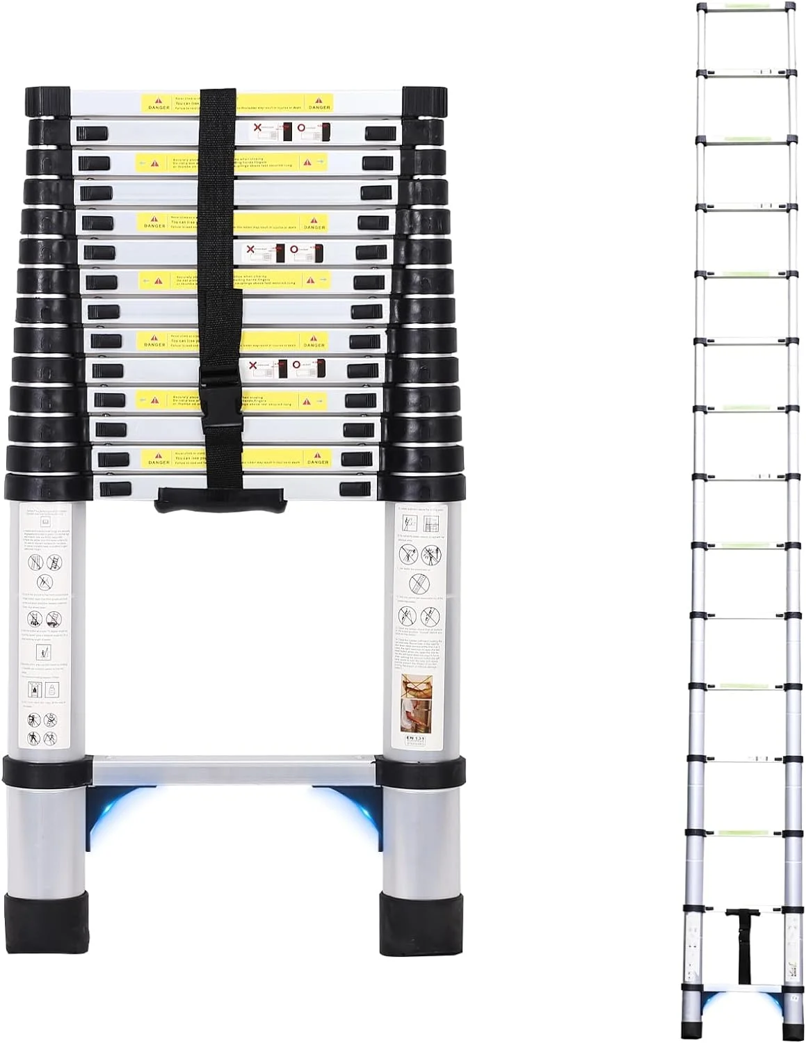 YANRUI 14.5FT Telescoping Extension Ladder, Extension Ladder with Triangular stabilizer, Foldable Aluminum Retractable Collapsible Ladders for Household and RV Outdoor Work 330 lbs Load