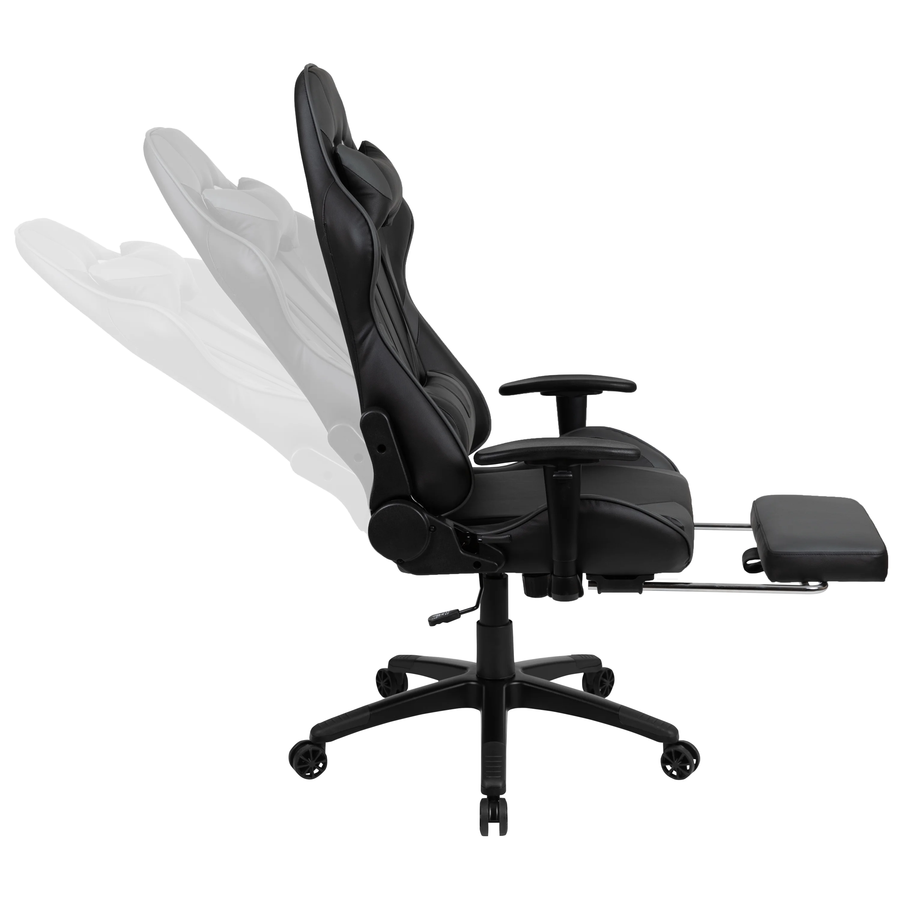 Emma + Oliver Z300 Gaming Chair Racing Office Ergonomic Computer Chair with Fully Reclining Back and Slide-Out Footrest in Gray LeatherSoft