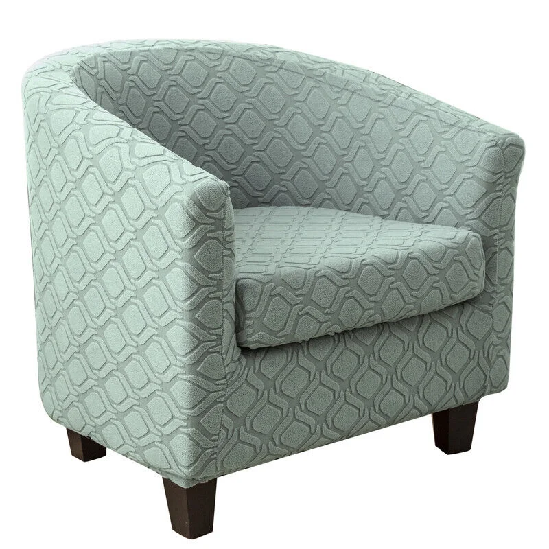 TOPCHANCES 2-Piece Tub Chair Covers Stretch Armchair Cover with Cushion Cover Barrel Club Chair Slipcovers Furniture Protector, Light Green