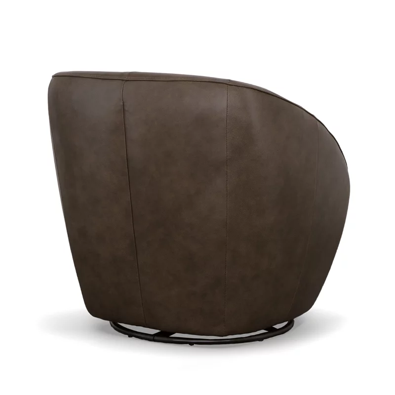 Home Square Leather Swivel Chair in Medium Brown Finish - Set of 2