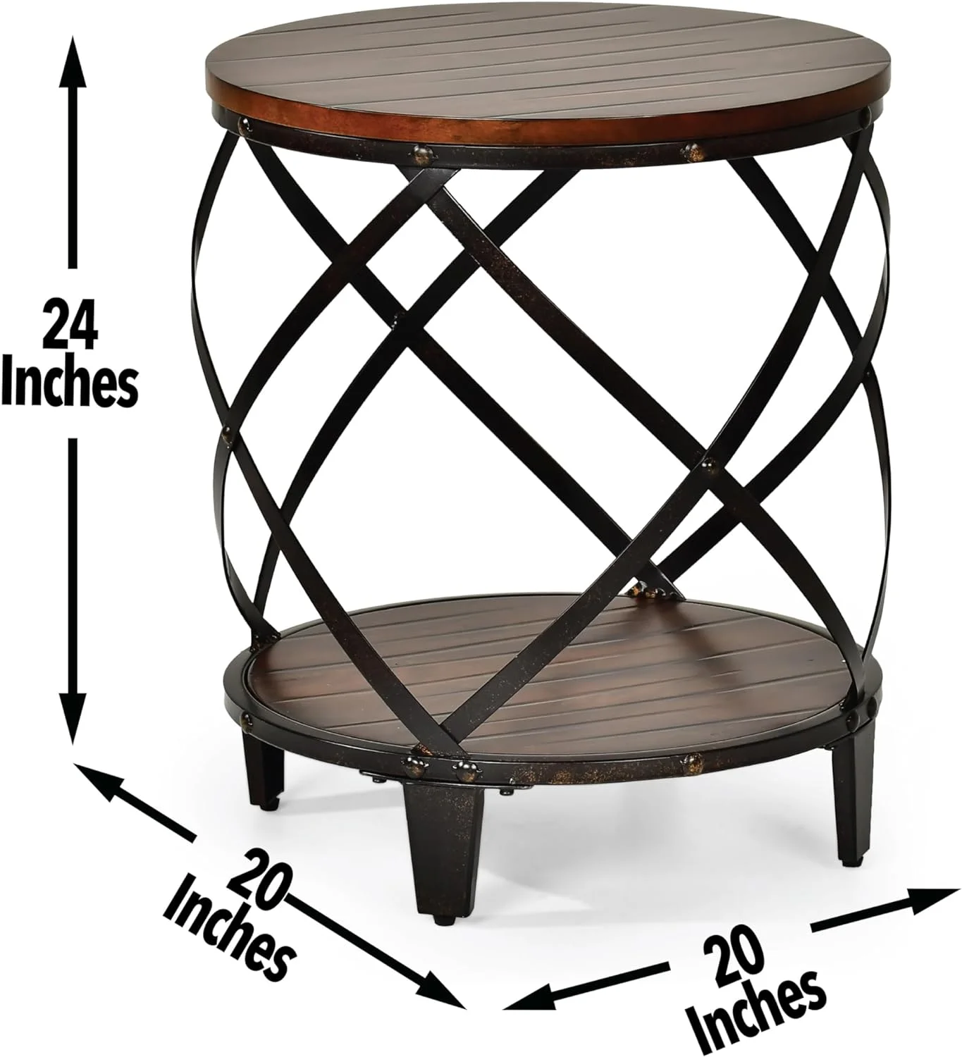 xrboomlife Company Rustic Cherry Industrial Chic Iron Accents & Distressed Solid Birch Top-Brown End Table  20 inches