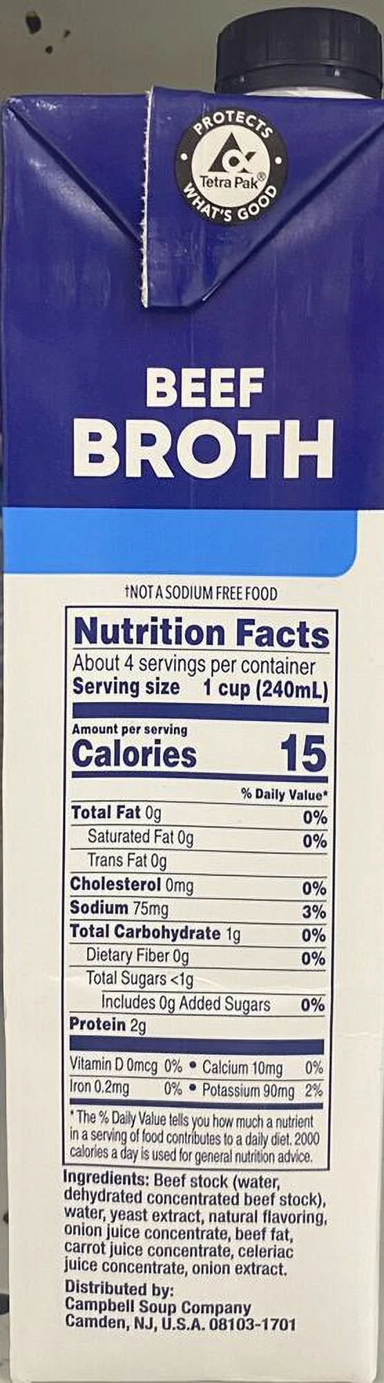 Beef Broth 100% Natural - UNSALTED Gluten Free 32 oz Carton 2 Lbs