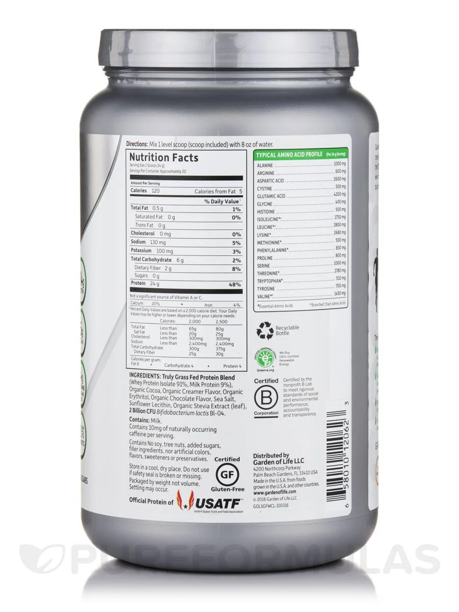 Garden of Life Sport Organic Grass Fed Whey Protein Chocolate, 23.28 oz Powder