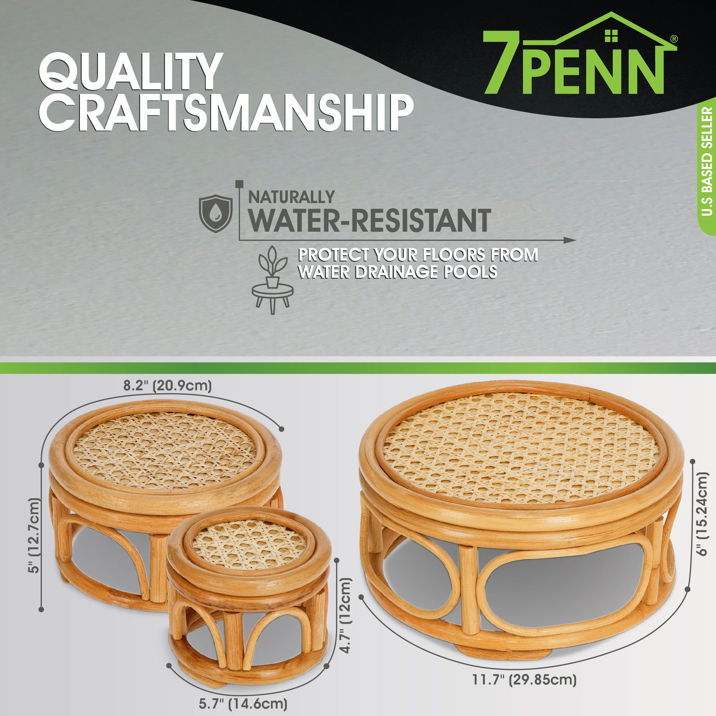 7Penn Boho Plant Stand 3 Piece Set - Multilevel Wicker and Rattan Planter Risers