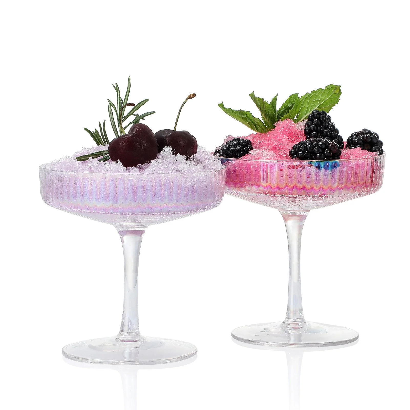 Iridescent Coupe Glasses set of 4 Vintage Stem-ware for Manhattan Cocktail Champagne Martini Algonquin Gimlet Prohibition Aperitif Port Wine Rainbow Unicorn Pearl Shimmering Little Cute Glassware