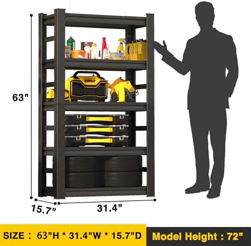 GEROBOOM Garage  Shelves 78" H Metal Garage Shelving Unit 2500lbs Heavy Duty  Adjustable Utility Rack Industrial Shelving Organizer for Warehouse Garage Basement  Black  18" D x 4